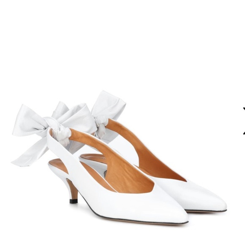 Ganni Sabine White Sling Back Kitten Heel Bow Pump